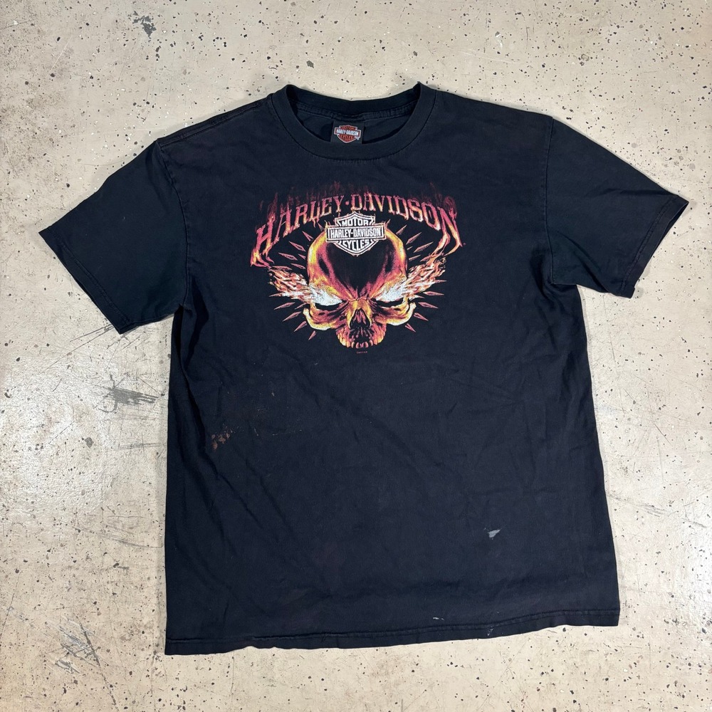 Dope Vintage Harley Davidson Black Skull Graphic T-Shirt Mens Large